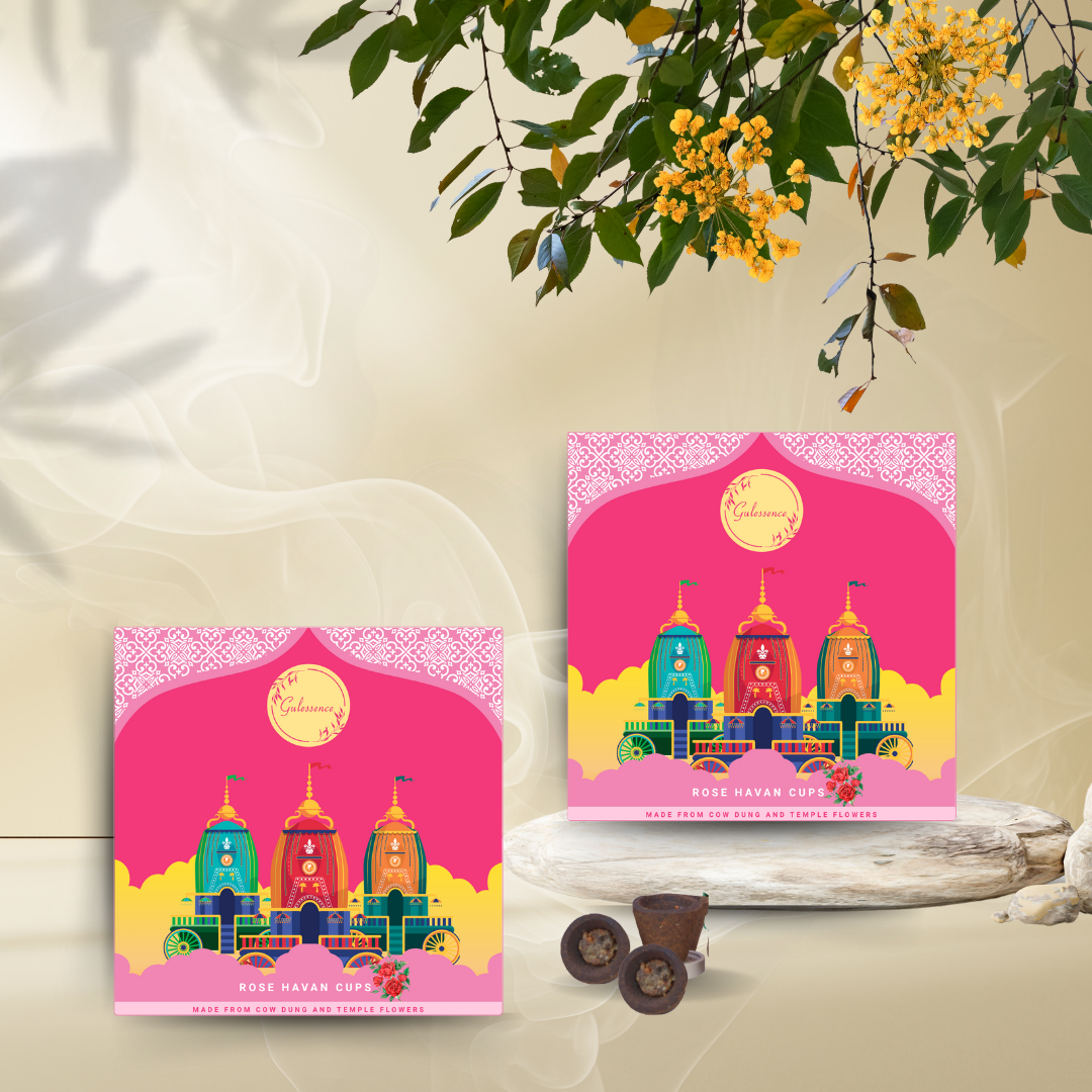 Rose Havan Cups | Made from Cow dung & Temple Flower | Gulessence - Gulessence