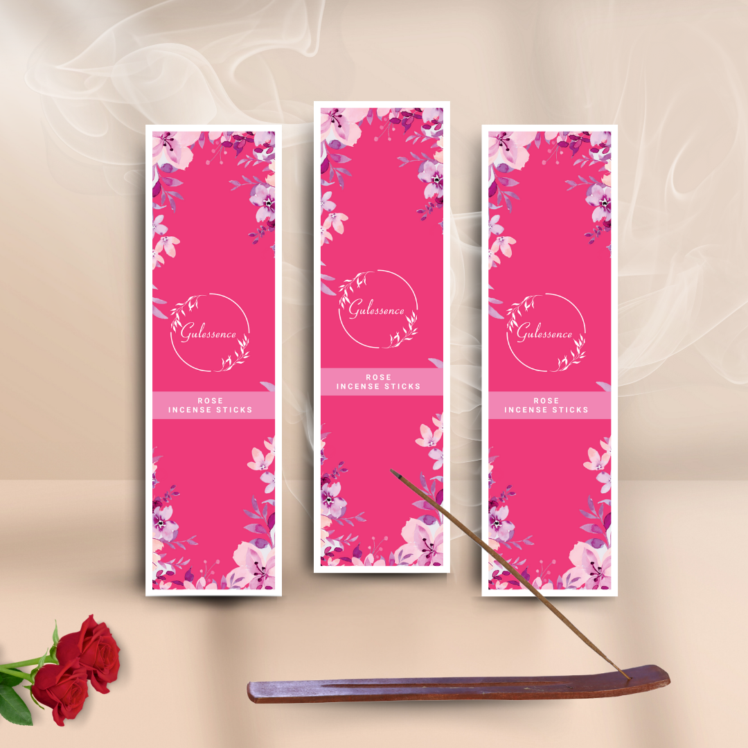 Rose Incense Sticks With Free Incense Holder| Made from Temple Flower | Gulessence - Gulessence