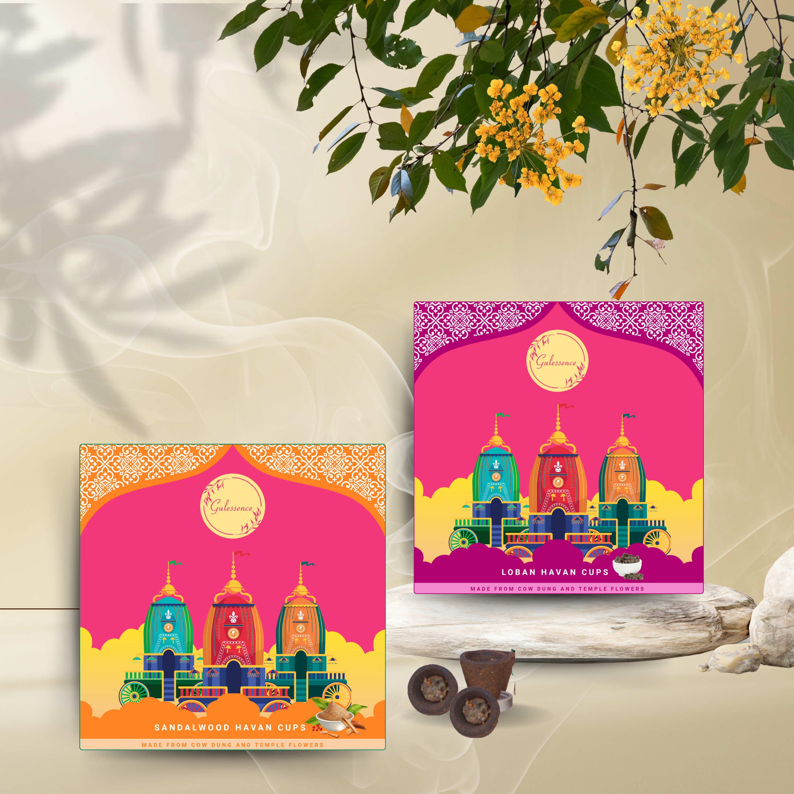 Gulessence Loban ,Sandalwood Havan Cups | Pack of 2 - Gulessence