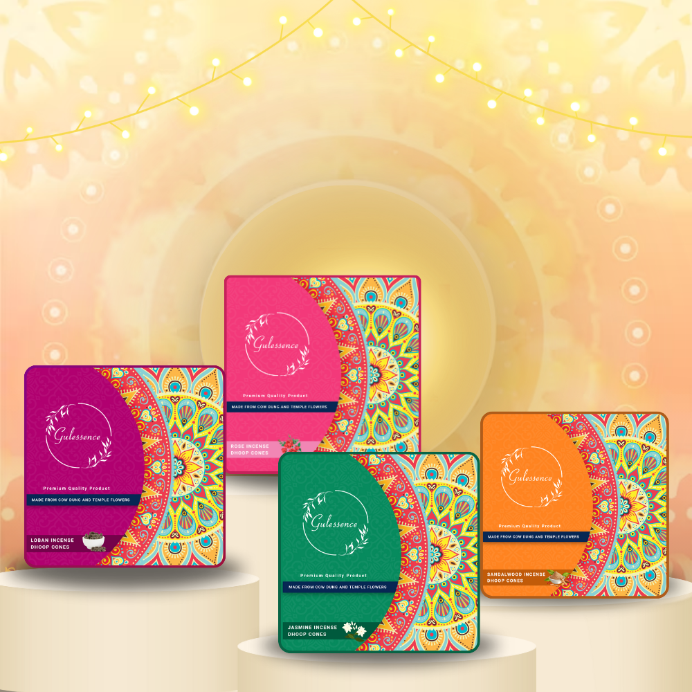 Gulessence Sandal, Rose, Loban & Jasmine Dhoop Cones | Pack of 4 - Gulessence