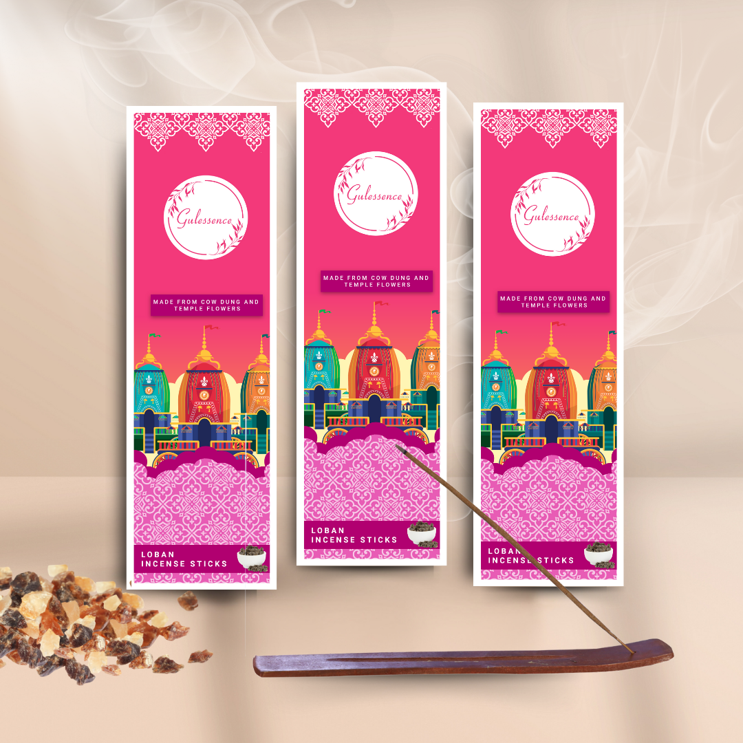 Loban Incense Sticks With Free Incense Holder| Made from Cow dung & Temple Flower | Gulessence - Gulessence