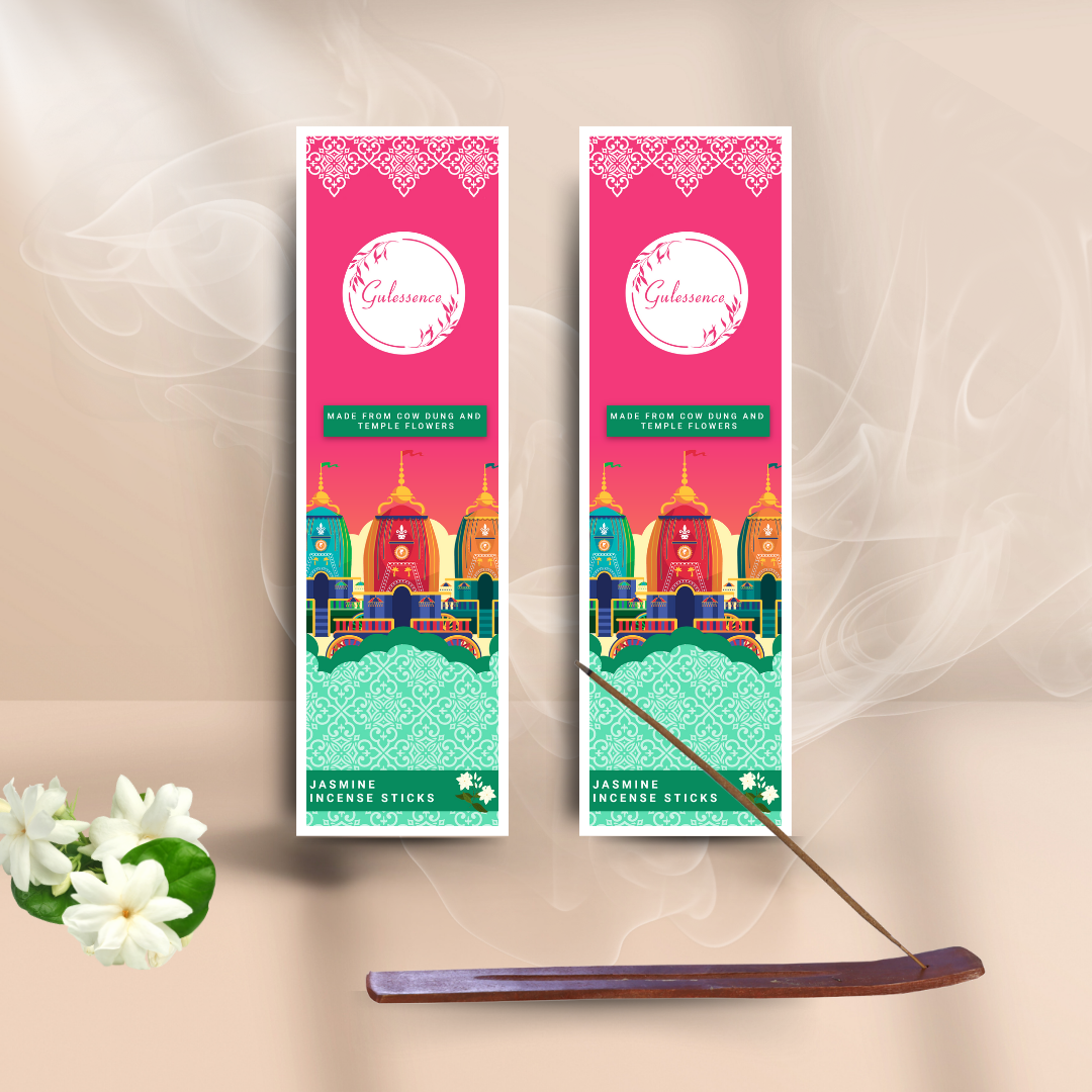 Jasmine Incense Sticks With Free Incense Holder | Made from Cow dung & Temple Flower | Gulessence - Gulessence