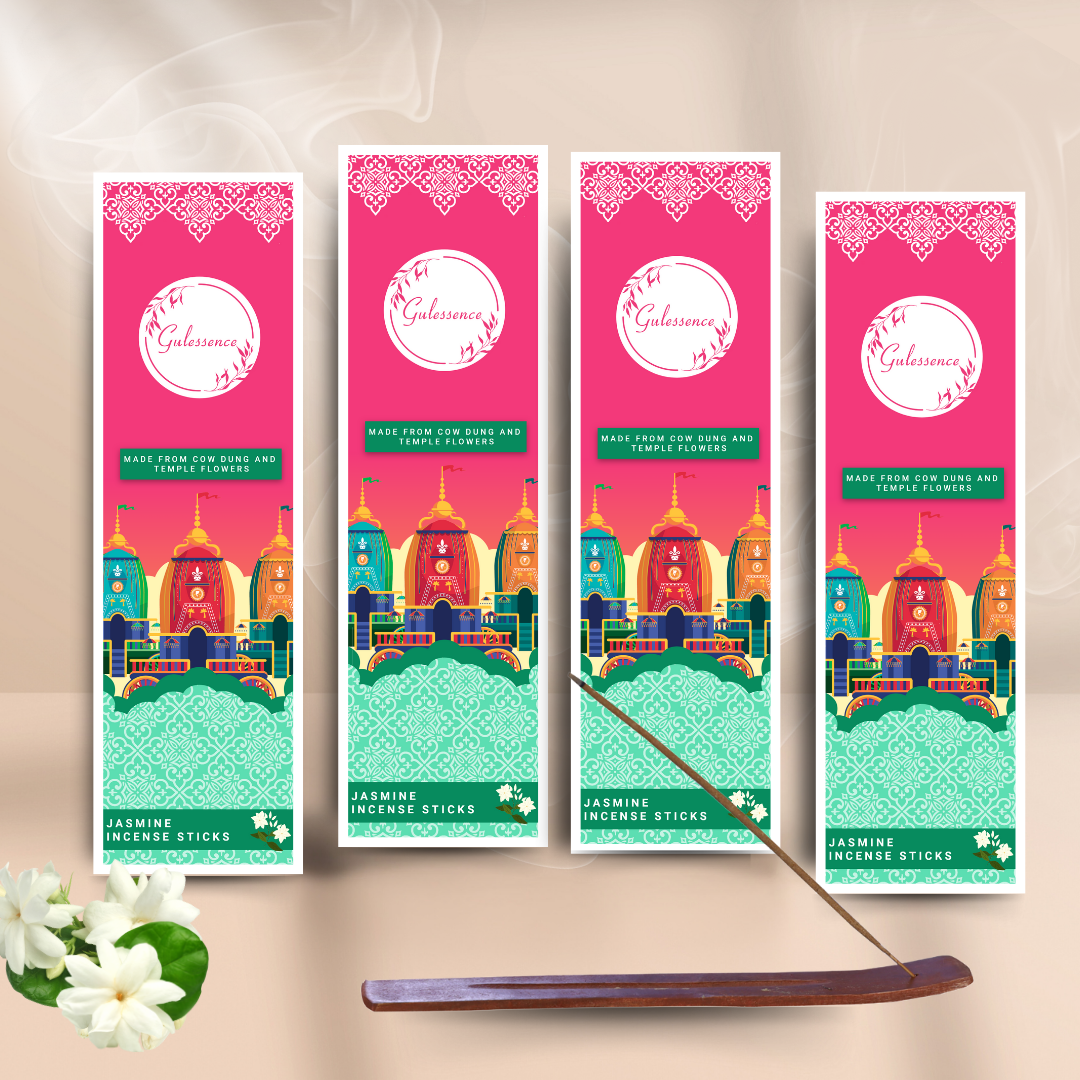 Jasmine Incense Sticks With Free Incense Holder | Made from Cow dung & Temple Flower | Gulessence - Gulessence