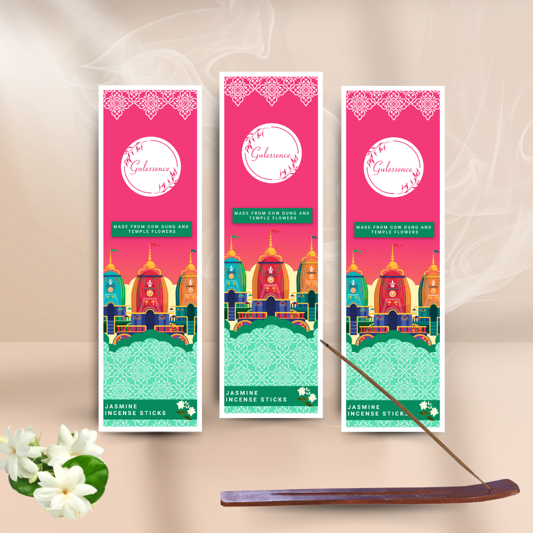 Jasmine Incense Sticks With Free Incense Holder | Made from Cow dung & Temple Flower | Gulessence - Gulessence