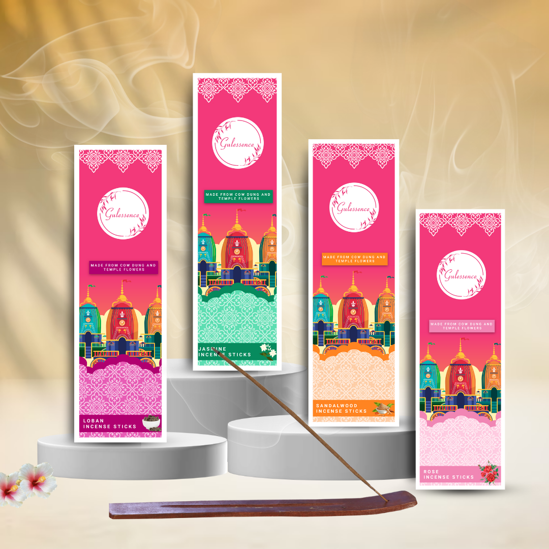 Loban ,Rose,Jasmine & Sandalwood Incense sticks With Free Incense Holder -Pack of 4 (160 Sticks) - | Gulessence - Gulessence