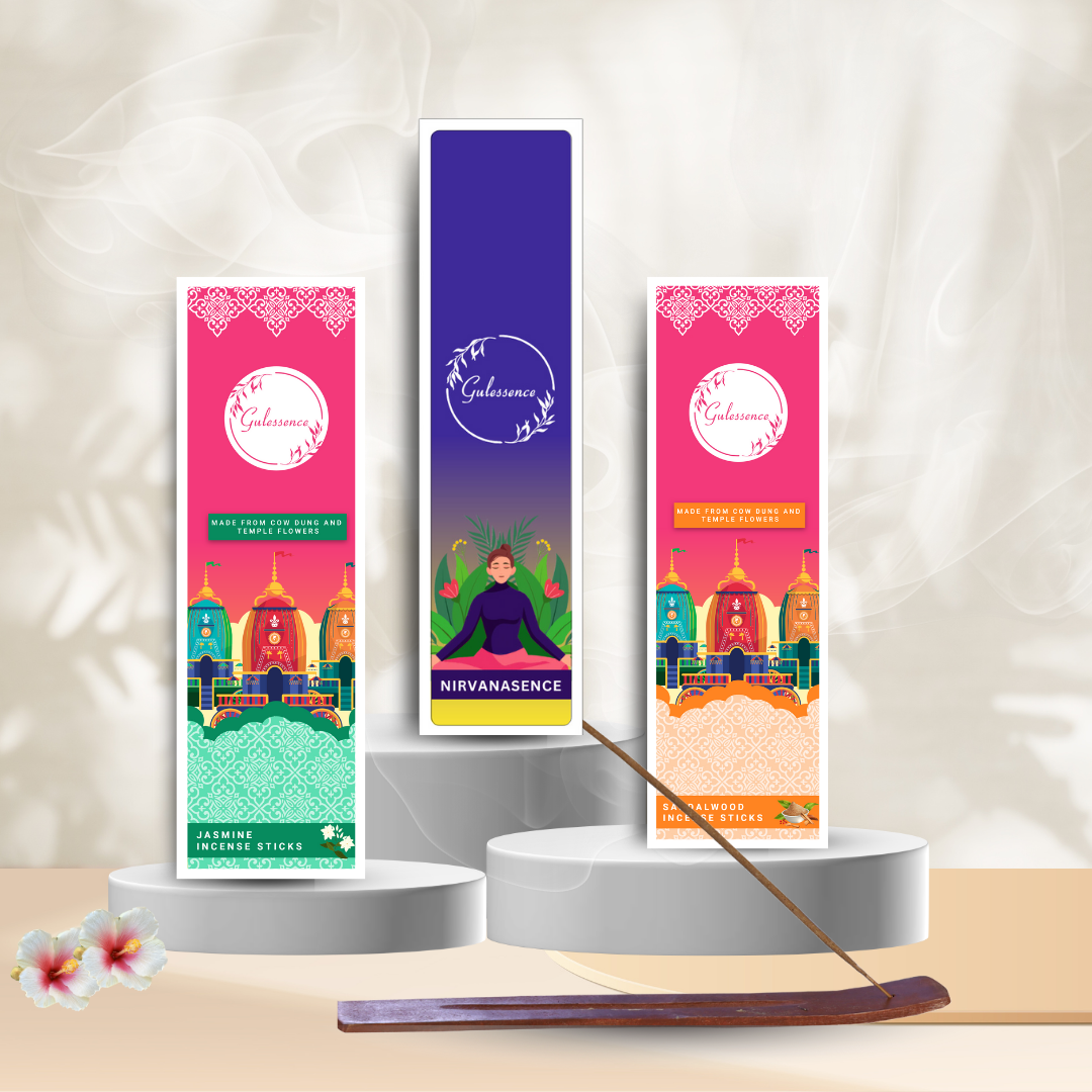 Gulessence Sandal, Jasmine ,Nirvanasence Incense Sticks with Free Incense Holder | Pack of 3 (40 Incense Sticks Each Box) - Gulessence