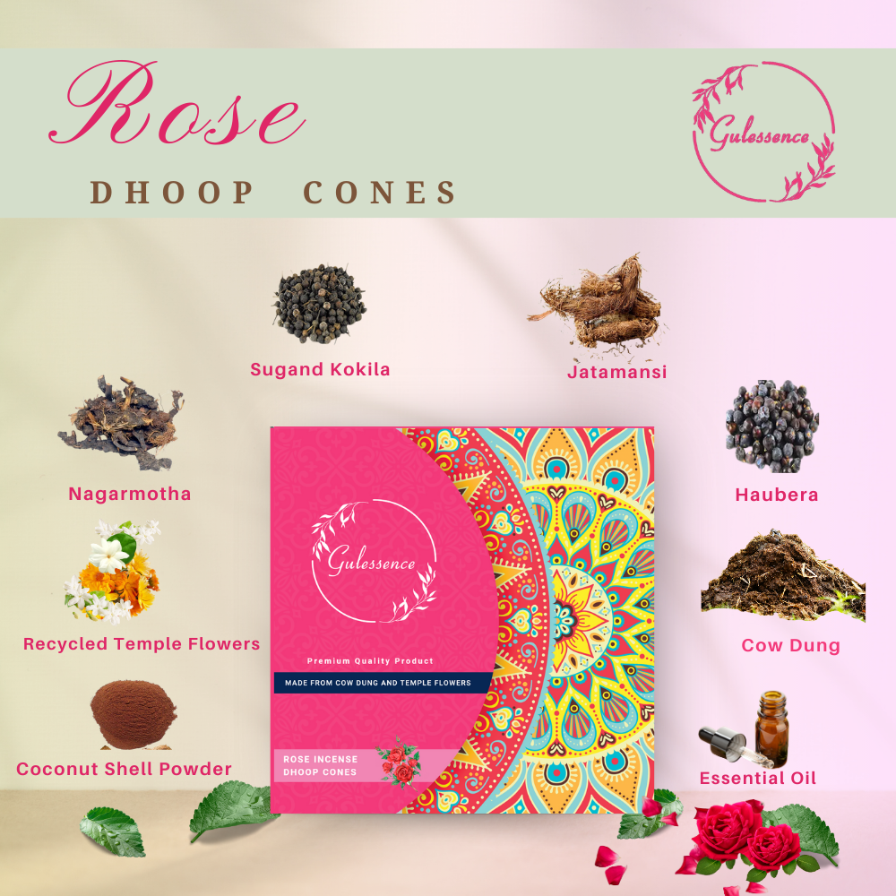 Gulessence Sandal, Rose, Loban & Jasmine Dhoop Cones | Pack of 4 - Gulessence