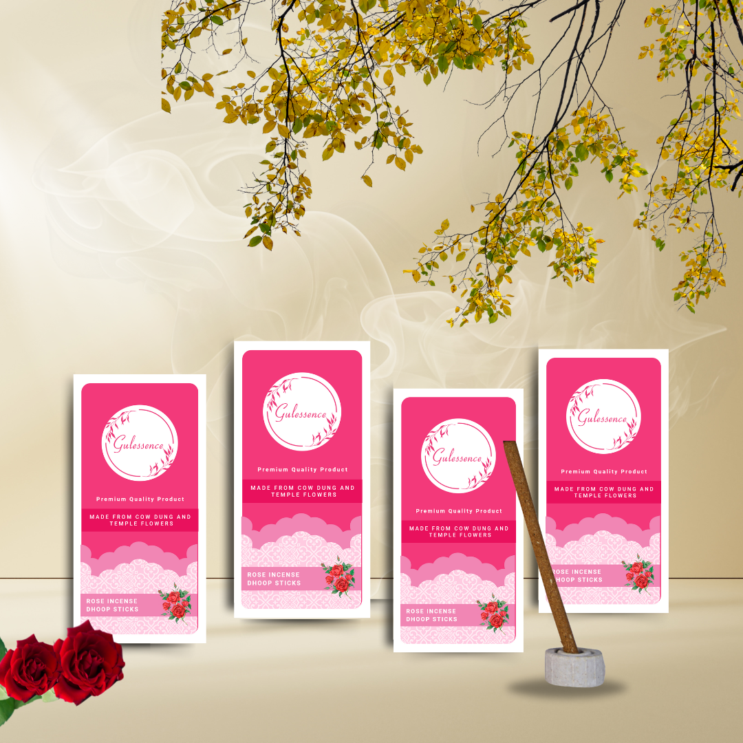 Rose Dhoop Sticks | Made from Cow dung & Temple Flower | Bamboo less Dhoop Sticks | Gulessence - Gulessence