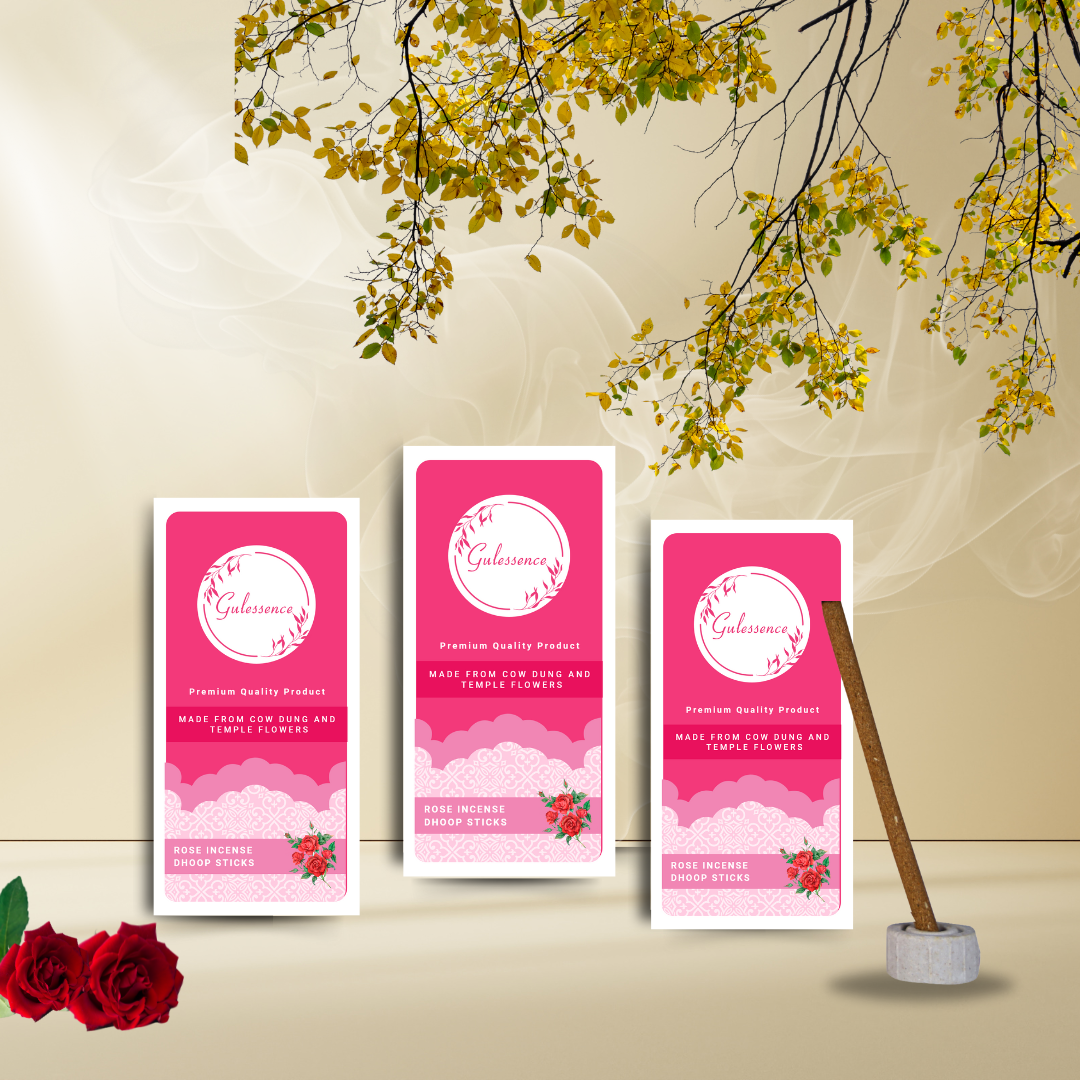 Rose Dhoop Sticks | Made from Cow dung & Temple Flower | Bamboo less Dhoop Sticks | Gulessence - Gulessence