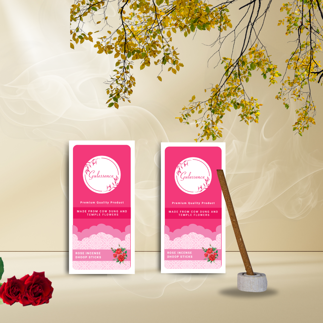 Rose Dhoop Sticks | Made from Cow dung & Temple Flower | Bamboo less Dhoop Sticks | Gulessence - Gulessence