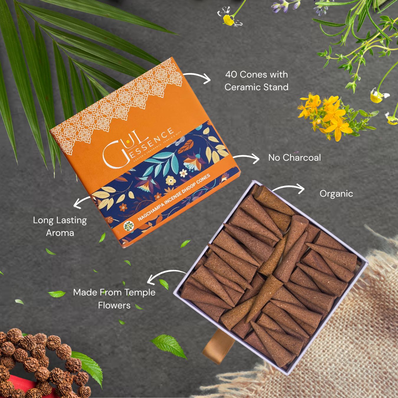 Nagchampa Dhoop Cones | Made from Temple Flower | Gulessence - Gulessence
