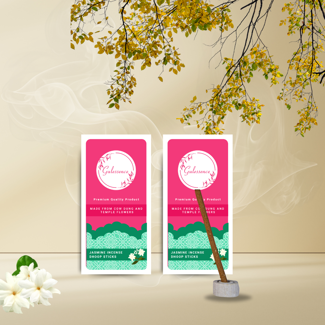Jasmine Bamboo Less Dhoop Sticks | Made from Cow dung & Temple Flower | Gulessence - Gulessence
