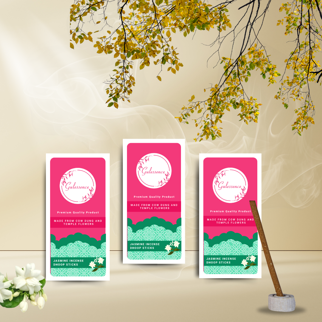 Jasmine Bamboo Less Dhoop Sticks | Made from Cow dung & Temple Flower | Gulessence - Gulessence