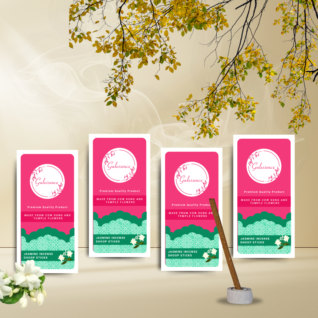 Jasmine Bamboo Less Dhoop Sticks | Made from Cow dung & Temple Flower | Gulessence - Gulessence