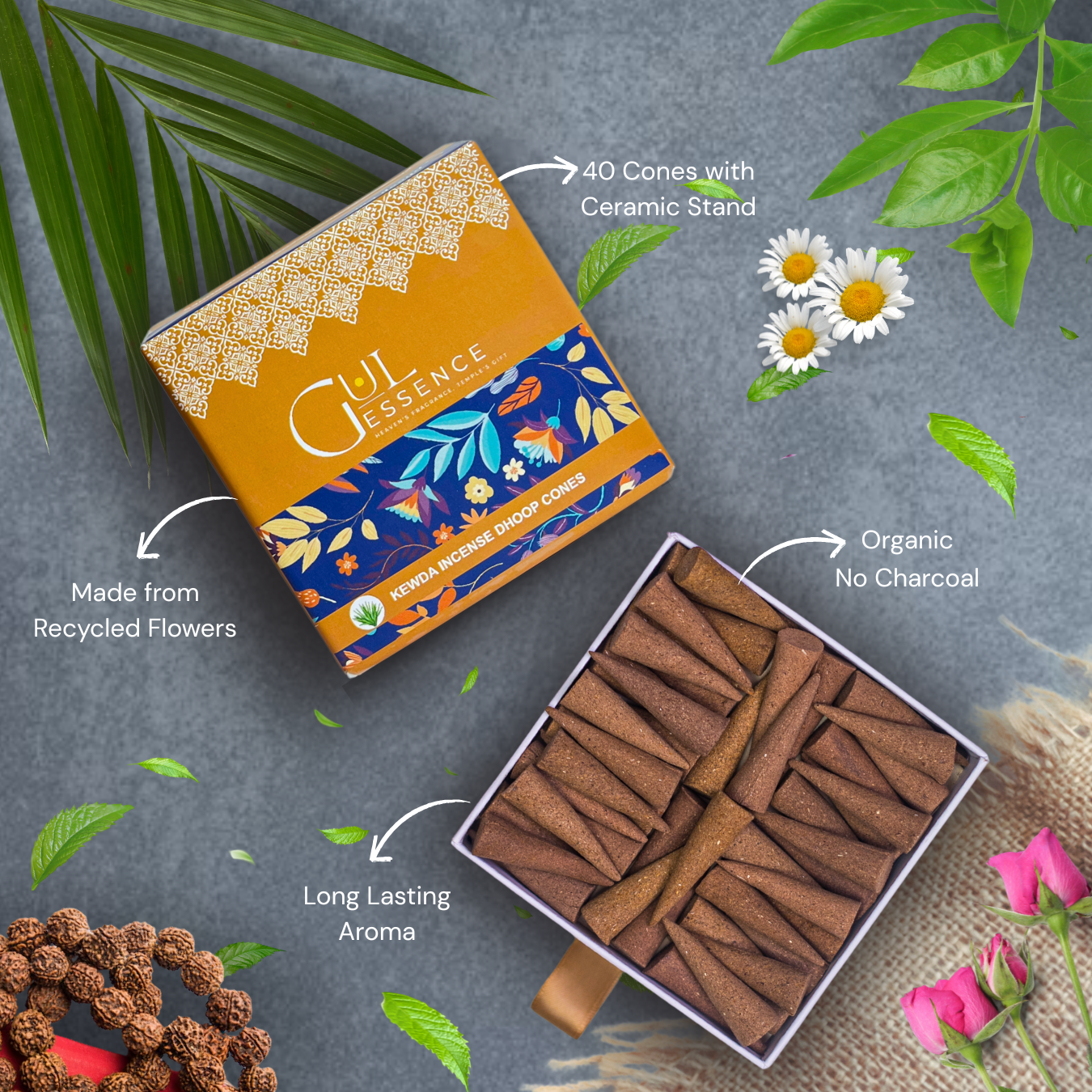Kewda Dhoop Cones | Made from Temple Flower | Gulessence - Gulessence