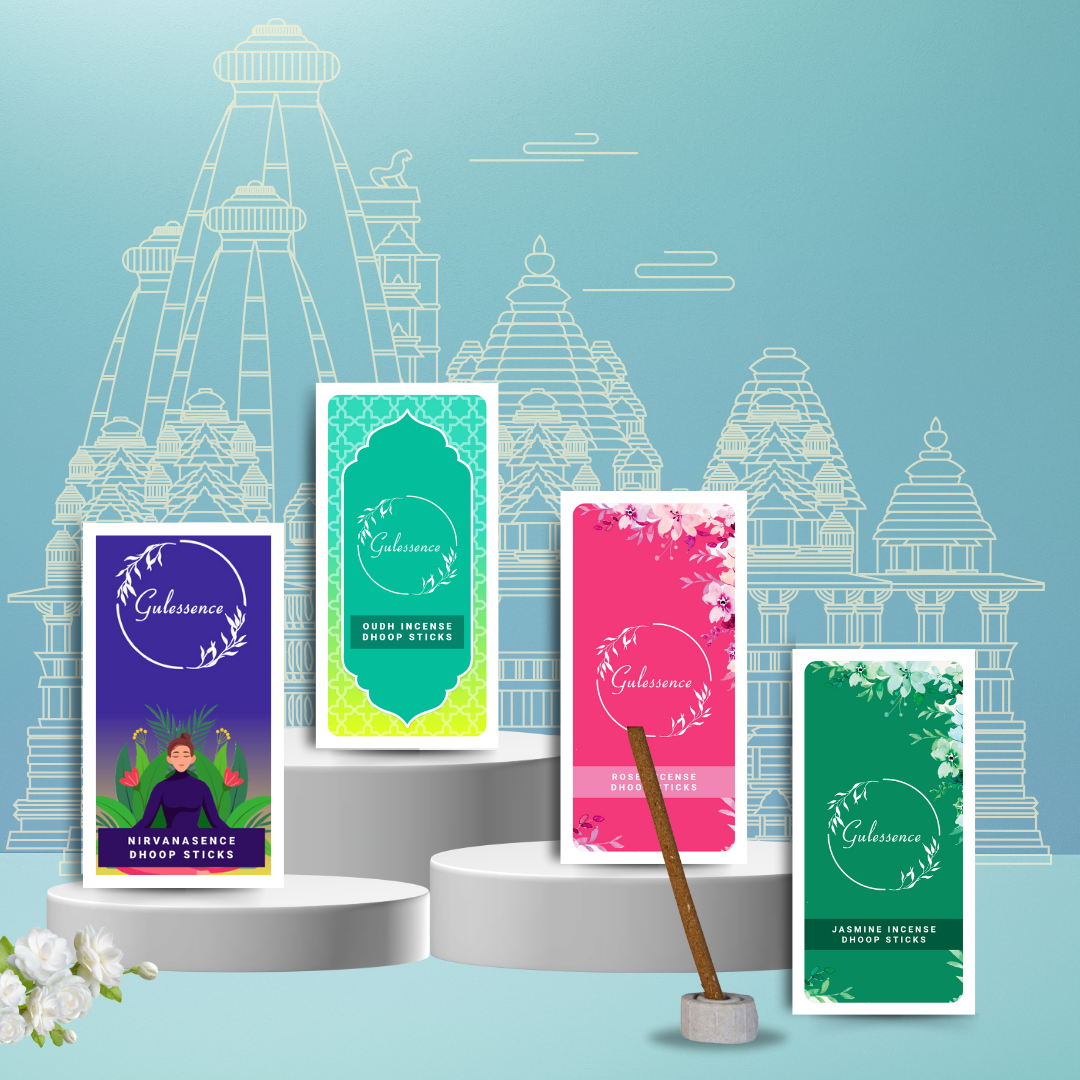 Gulessence Oudh, Nirvanasence , Rose, Jasmine Bambooless Dhoop Sticks | Pack of 4 - Gulessence