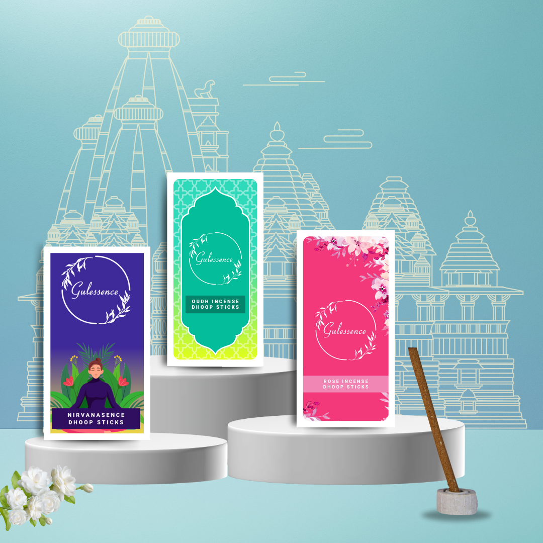 Gulessence Oudh ,Rose, Nirvanasence Bambooless Dhoop Sticks | Pack of 3 - Gulessence