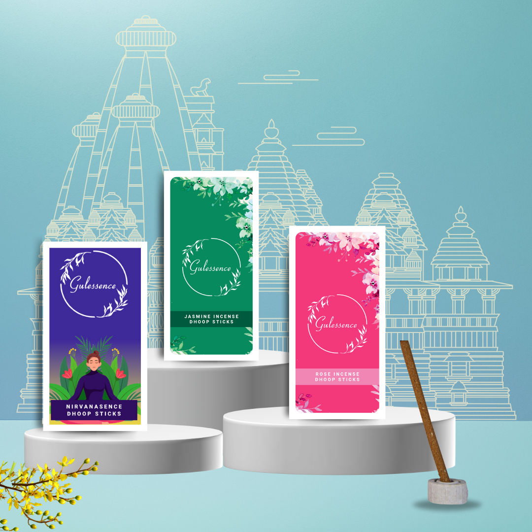 Gulessence Nirvanasence, Rose, Jasmine Bambooless Dhoop Sticks | Pack of 3 - Gulessence
