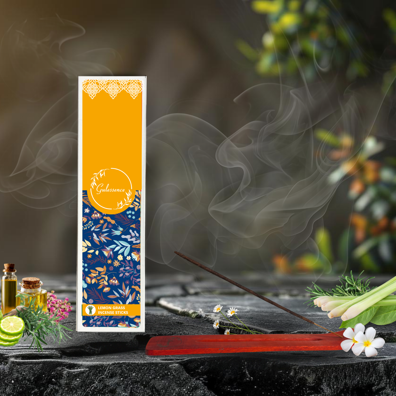 Lemongrass Incense Sticks With Free Incense Holder| Made from Temple Flower | Gulessence - Gulessence