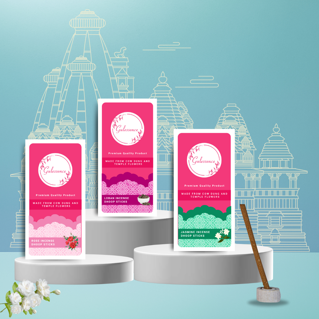 Gulessence Oudh, Rose, Jasmine Bambooless Dhoop Sticks | Pack of 3 (Copy) - Gulessence