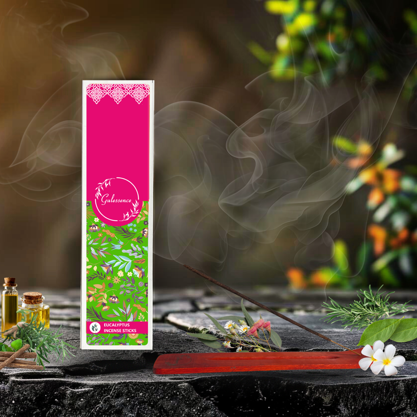Eucalyptus Incense Sticks With Free Incense Holder| Made from Temple Flower | Gulessence - Gulessence