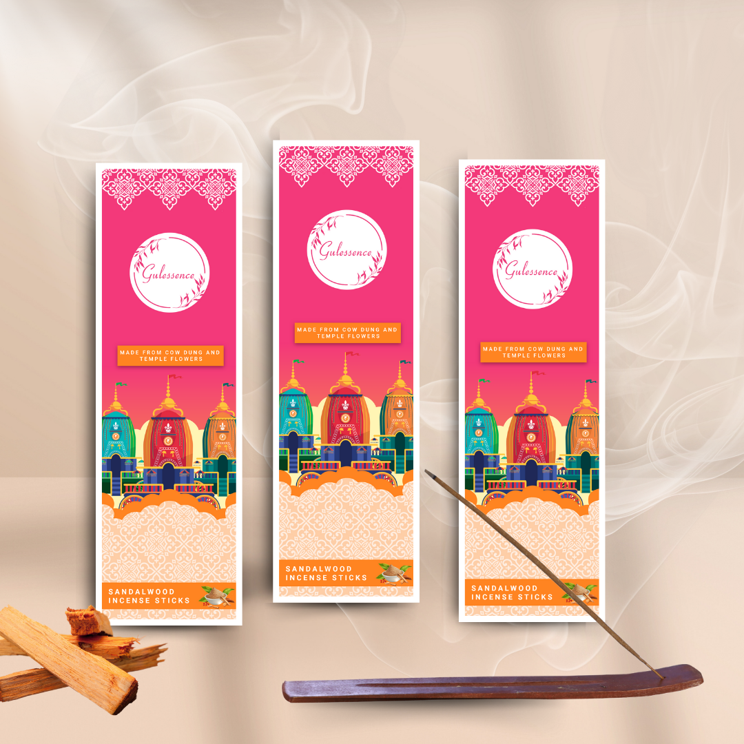Sandalwood Incense Sticks With Free Incense Holder |  Made from Cow dung & Temple Flower | Gulessence - Gulessence
