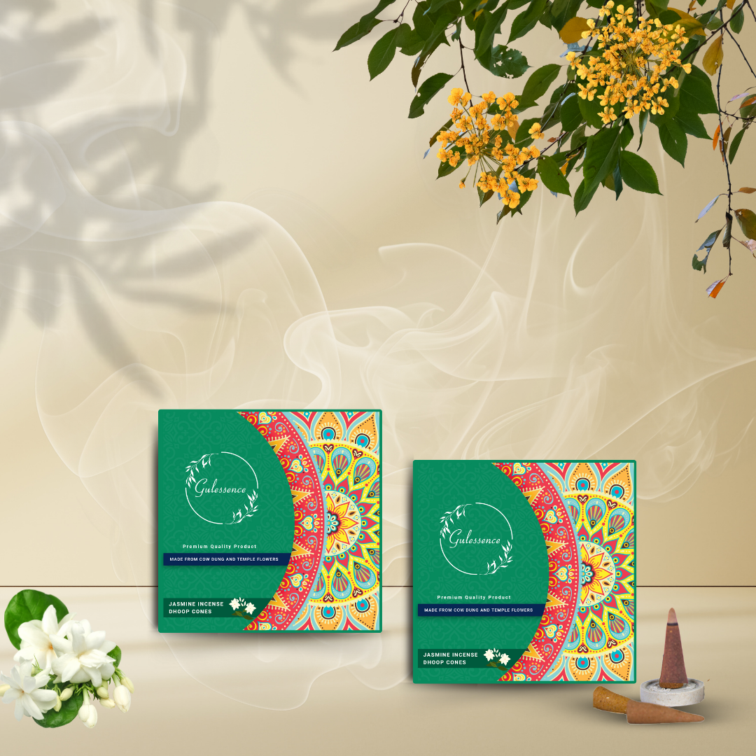 Jasmine Dhoop Cones | Made from Cow dung & Temple Flower | Gulessence - Gulessence
