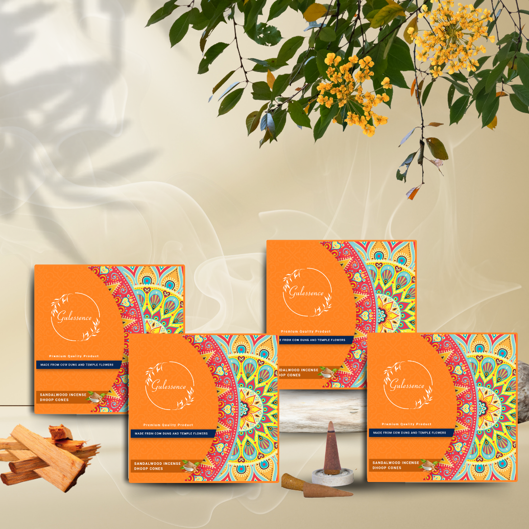 Sandalwood Dhoop Cones | Made from Cow dung & Temple Flower | Gulessence - Gulessence