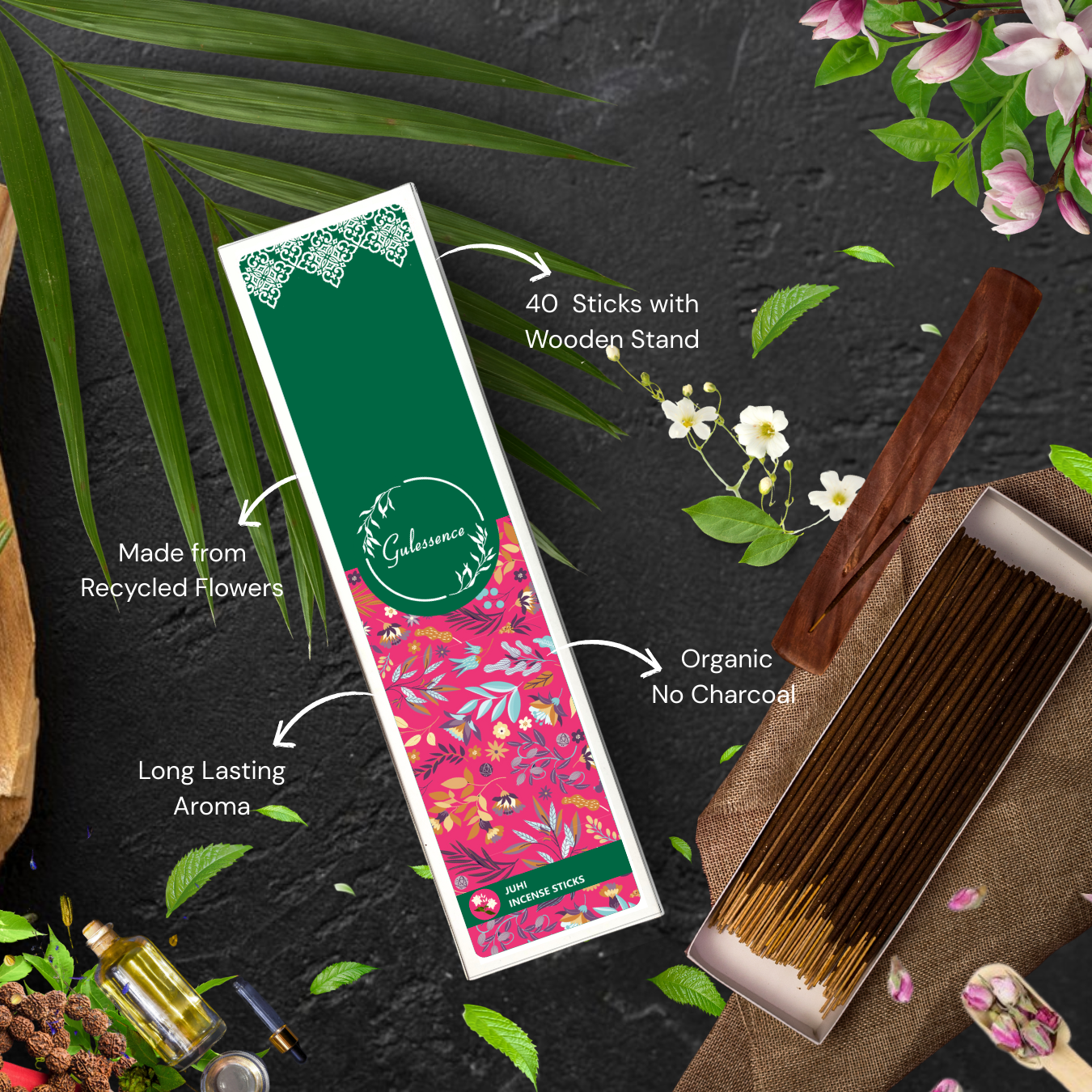 Juhi Incense Sticks With Free Incense Holder| Made from Temple Flower | Gulessence - Gulessence