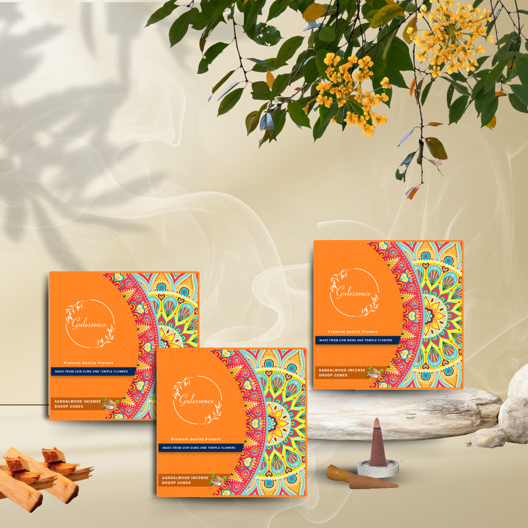 Sandalwood Dhoop Cones | Made from Cow dung & Temple Flower | Gulessence - Gulessence