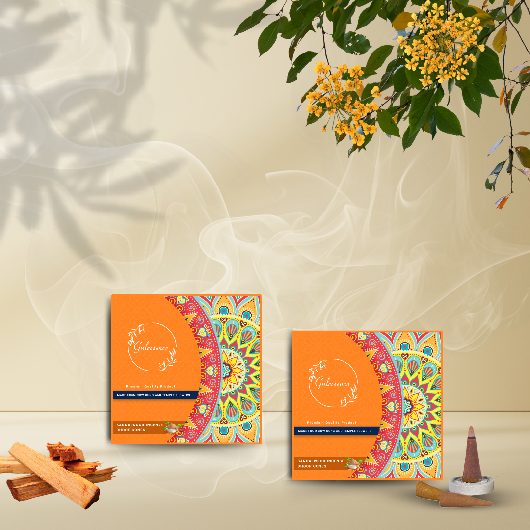 Sandalwood Dhoop Cones | Made from Cow dung & Temple Flower | Gulessence - Gulessence