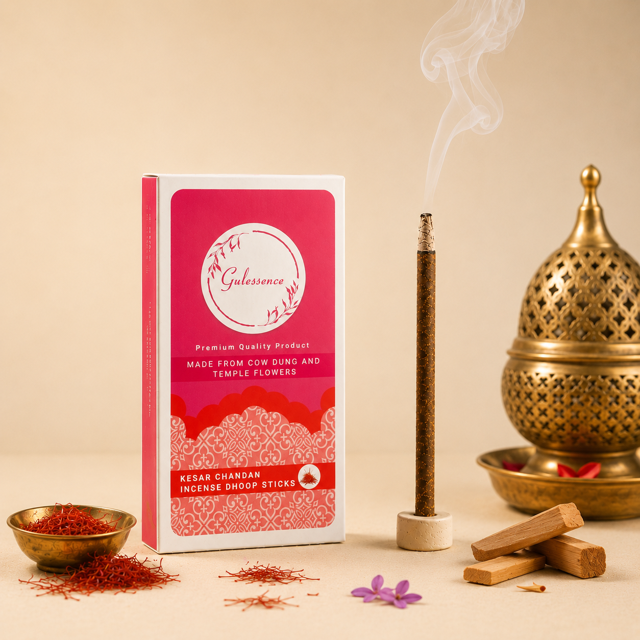 Kesar Chandan Dhoop Sticks | Bamboo less Dhoop Sticks | Gulessence - Gulessence