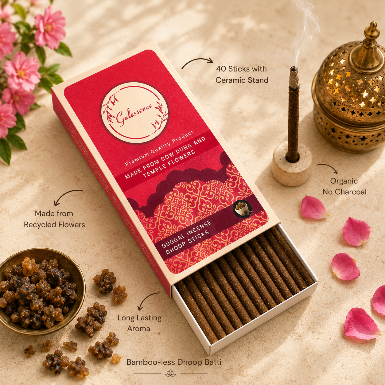 Guggal Dhoop Sticks | Bamboo less Dhoop Sticks | Gulessence - Gulessence