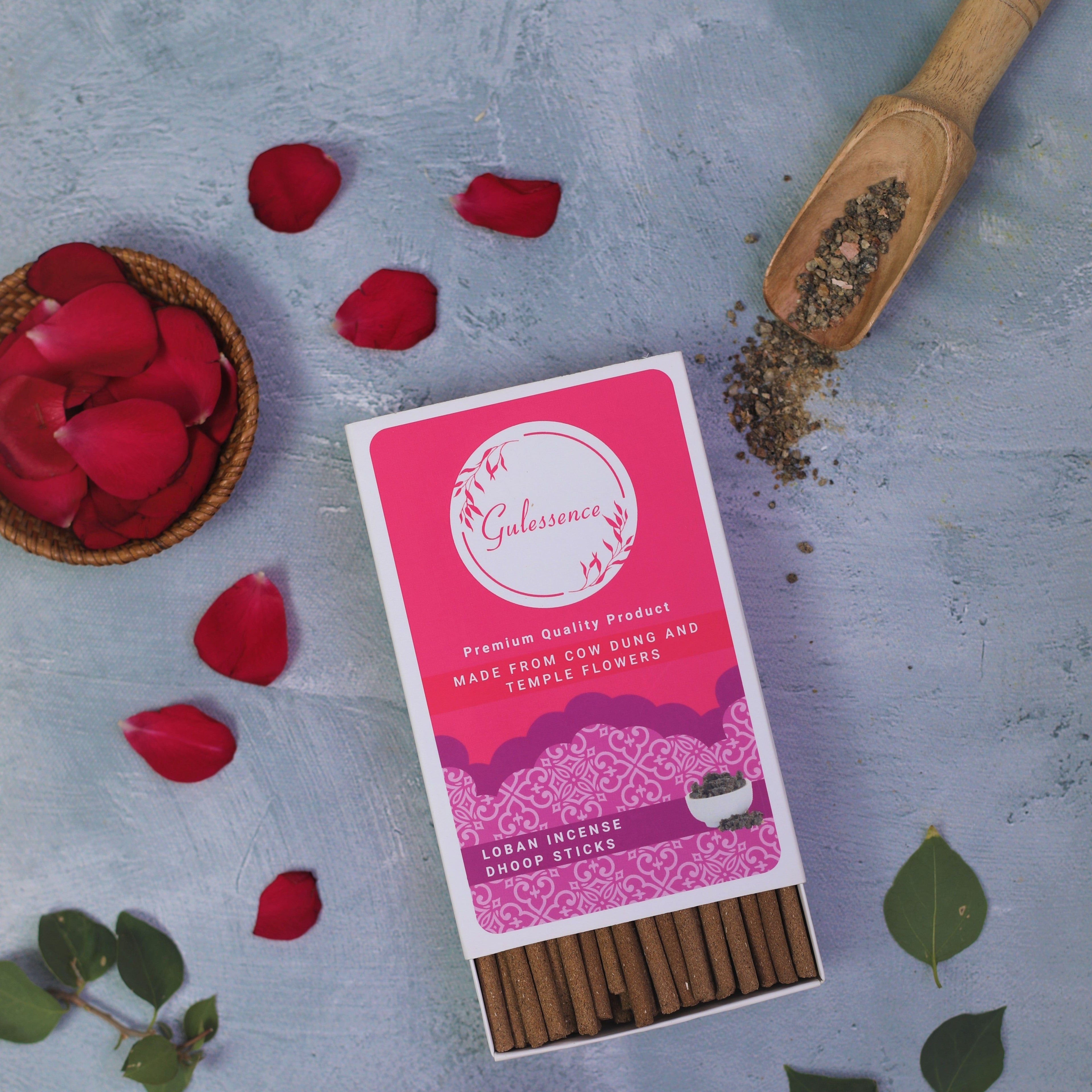 Loban Bamboo Less Dhoop Sticks | Made from Cow dung & Temple Flower | Gulessence - Gulessence