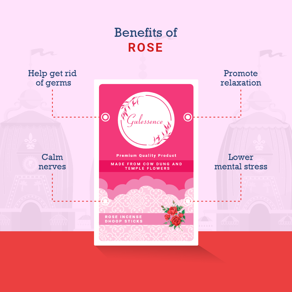 Rose Dhoop Sticks | Made from Cow dung & Temple Flower | Bamboo less Dhoop Sticks | Gulessence - Gulessence