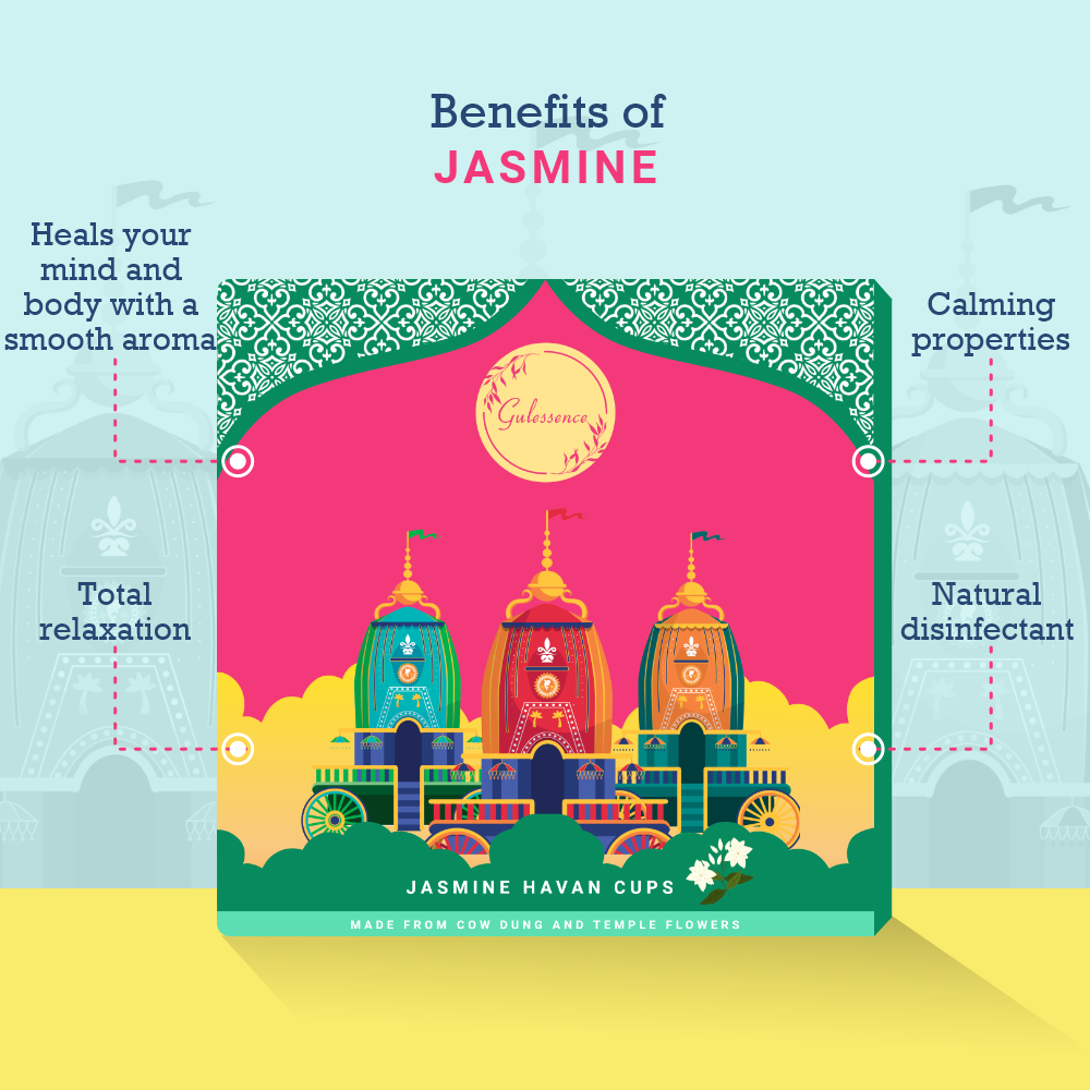 Jasmine Havan Cup & Rose Dhoopsticks - Made from Temple flowers & Cowdung | Combo Boxes | Gulessence - Gulessence
