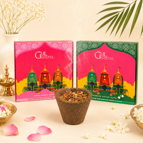 Gulessence Organic Jasmine & Rose Havan Cups – Charcoal-Free | Pack of 2