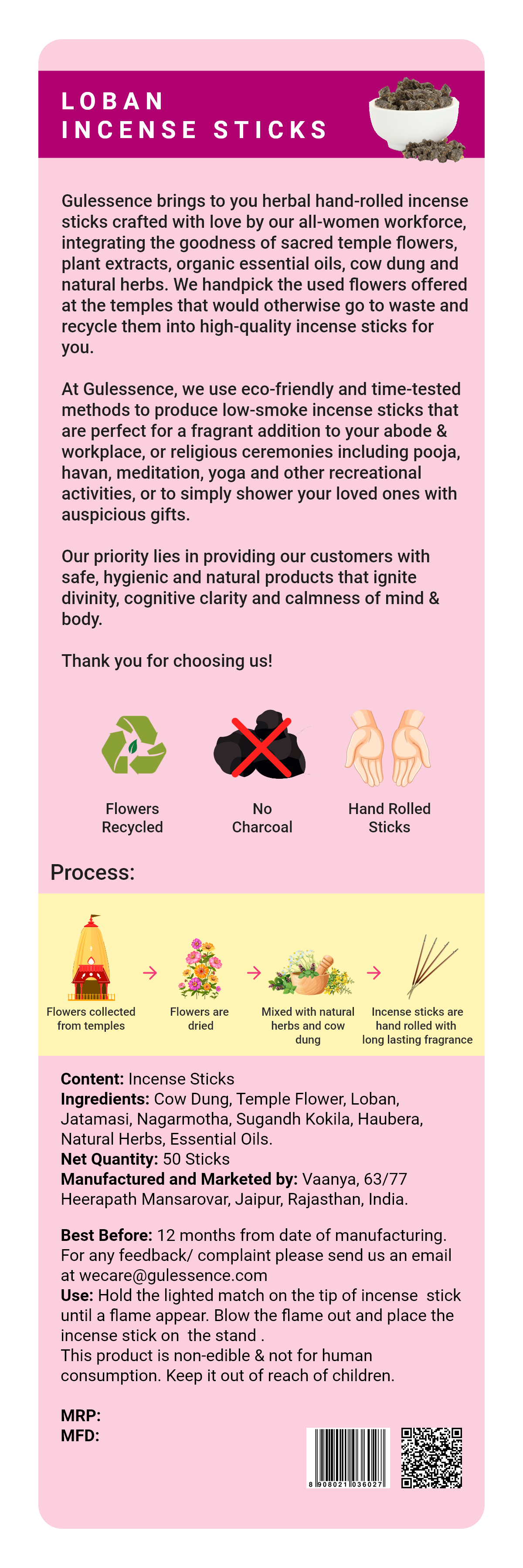 Loban Incense Sticks | Made from Cow dung & Temple Flower | Gulessence - Gulessence