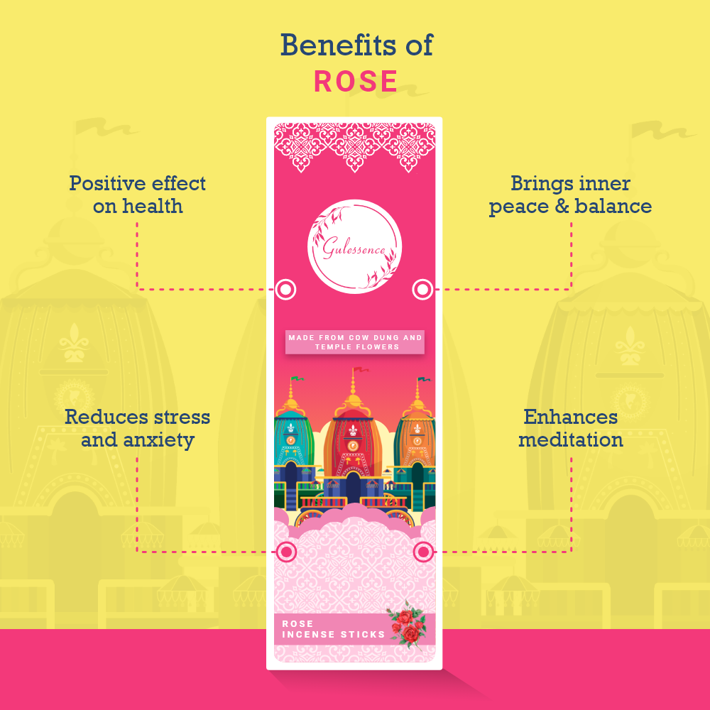 Rose Incense Sticks | Made from Cowdung & Temple Flowers | Gulessence - Gulessence