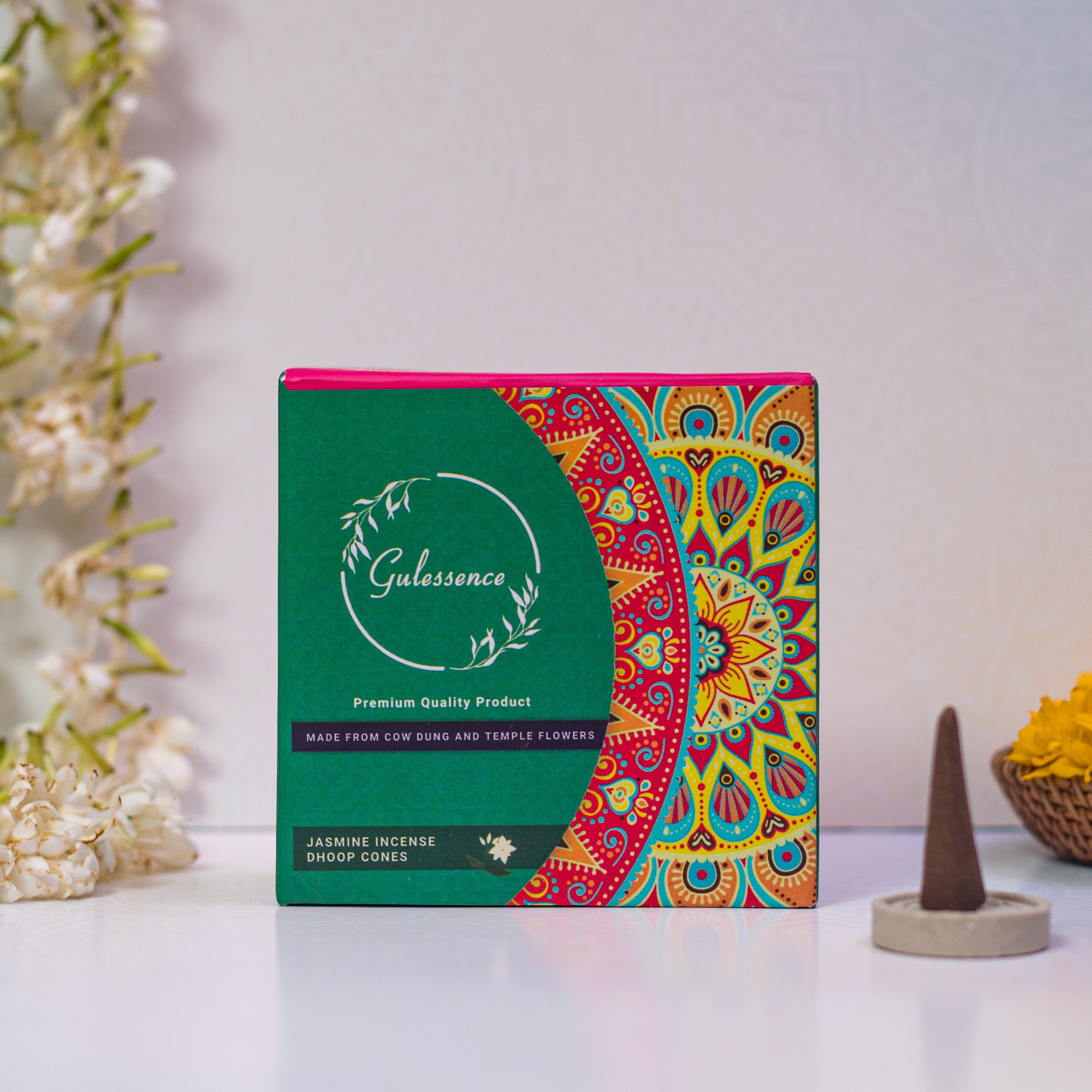 Jasmine Dhoop Cones | Made from Cow dung & Temple Flower | Gulessence - Gulessence