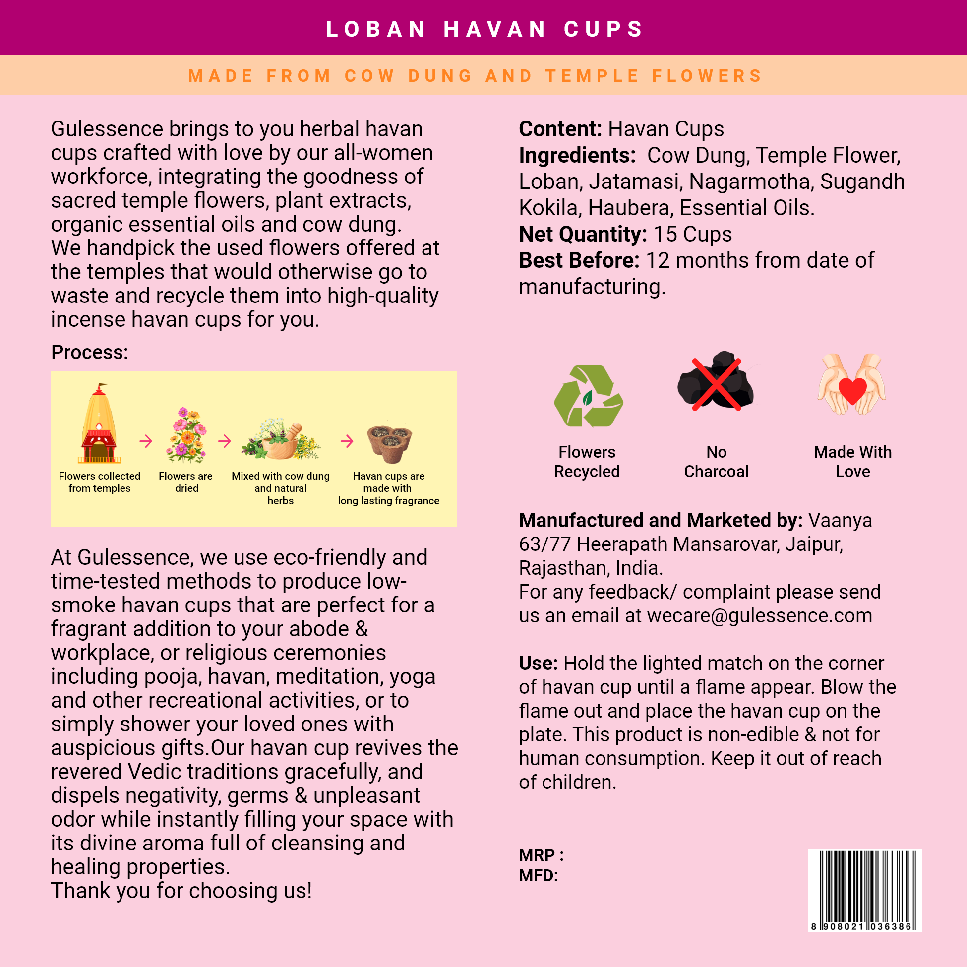 Loban Havan Cups | Made from Cow dung & Temple Flower |Gulessence - Gulessence