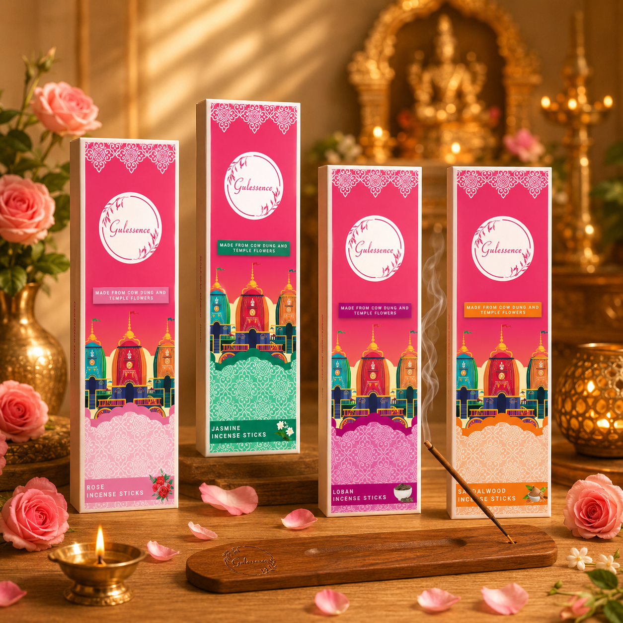 Incense Sticks Combo Pack of 4 | Charcoal-Free | Gulessence
