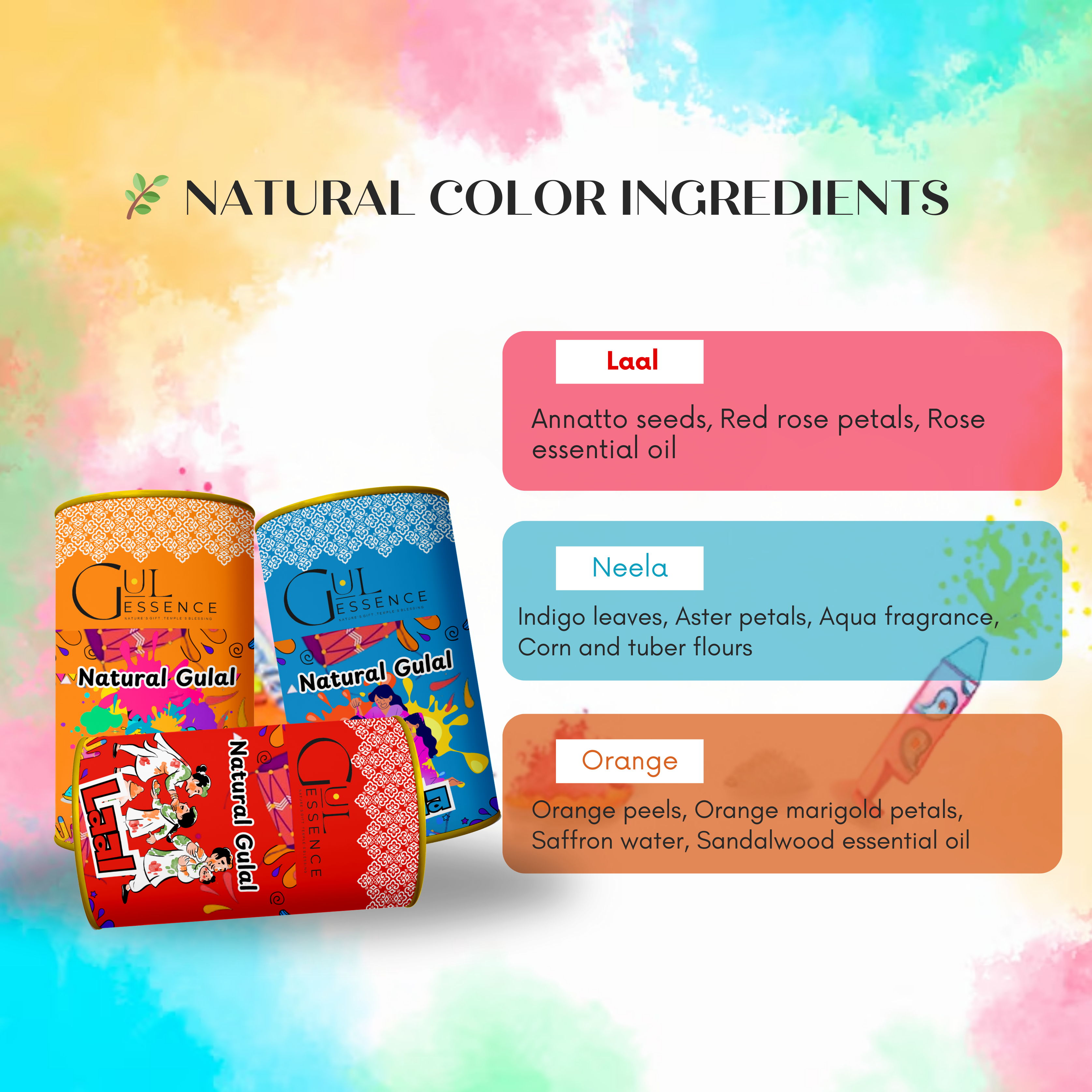 Natural Organic Holi Colours | Gulessence Holi Gift Box - Gulessence