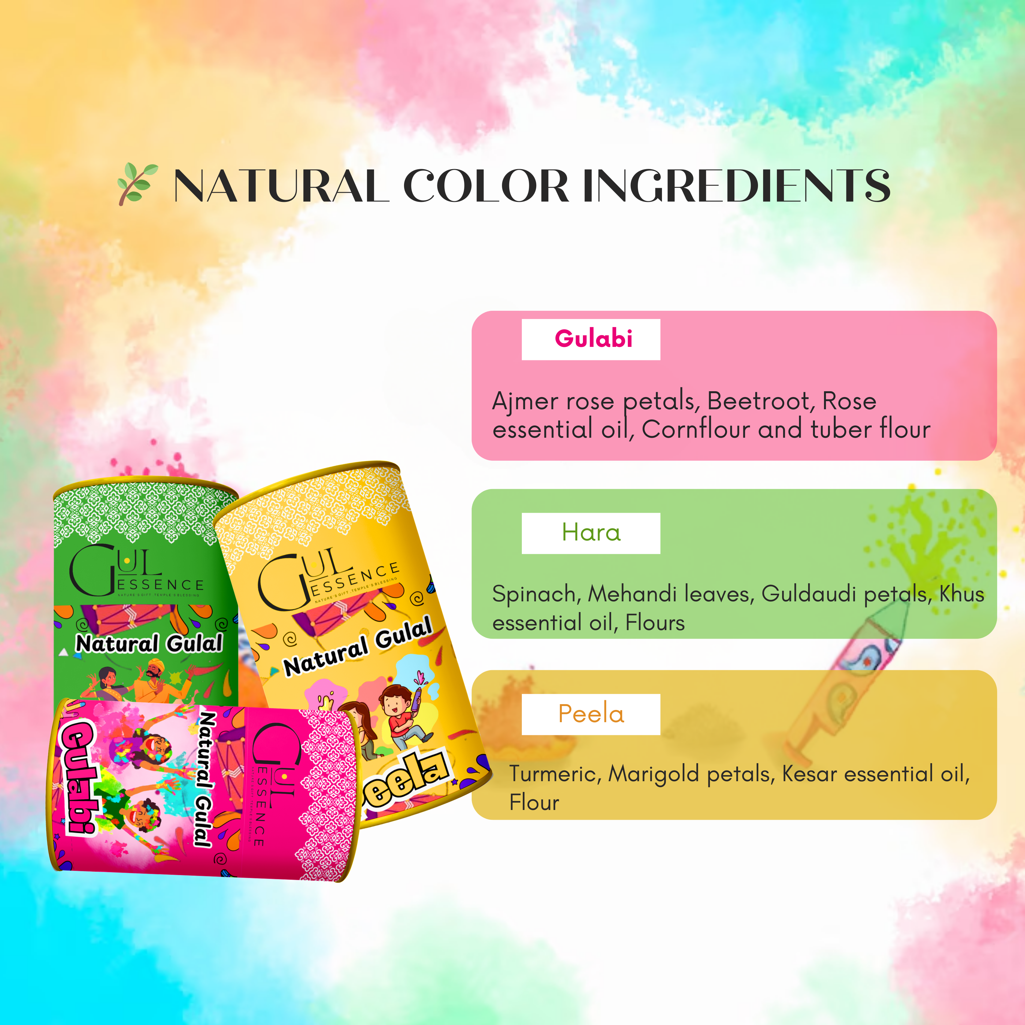 Natural Organic Holi Colours | Gulessence Holi Gift Box - Gulessence