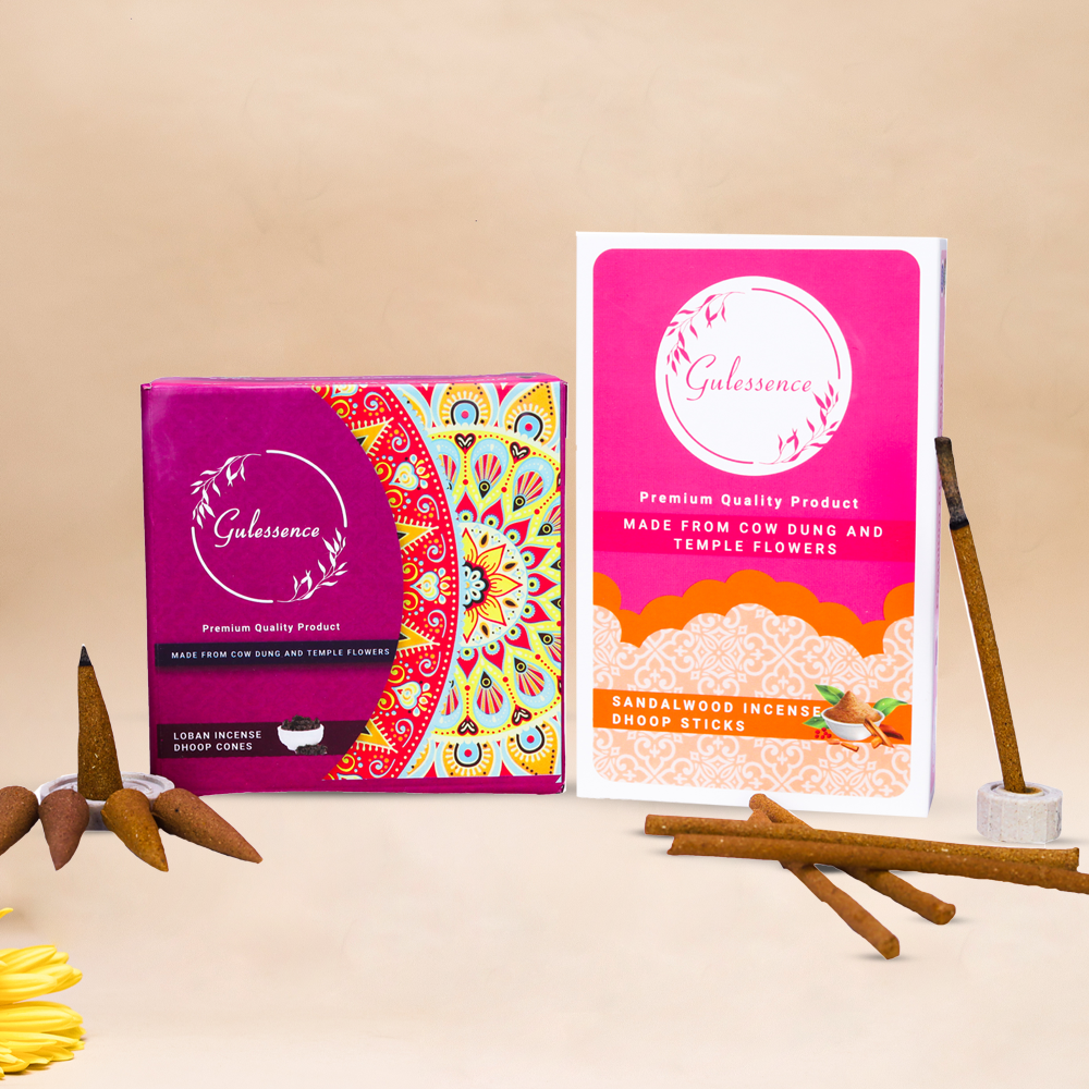 Loban Dhoop cones & Sandalwood Dhoop sticks Petrichor - Made From Cowdung & Temple Flowers | Combo Boxes | Gulessence - Gulessence