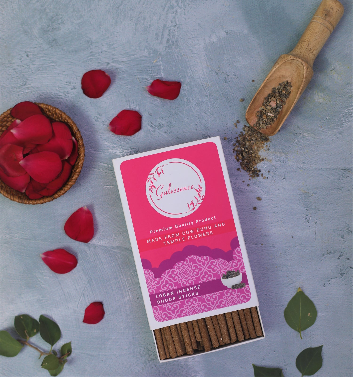 Sandalwood Incense Sticks & Loban Dhoop sticks Petrichor - Made from Cow dung & Temple Flowers | Combo Boxes | Gulessence - Gulessence