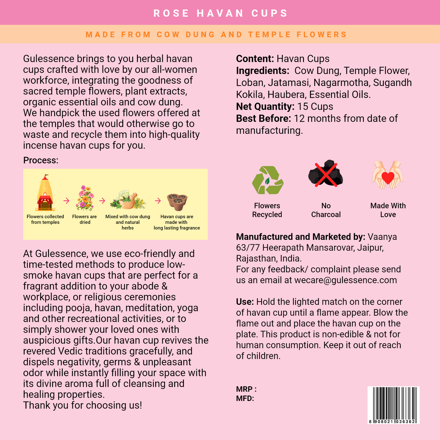 Rose Havan Cups | Made from Cow dung & Temple Flower | Gulessence - Gulessence