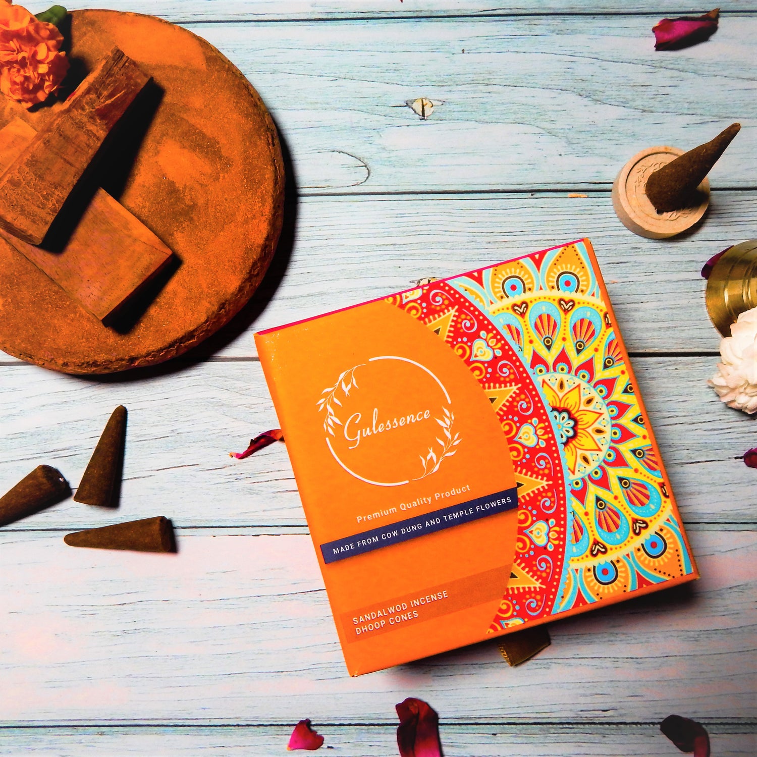 Sandalwood Dhoop Cones | Made from Cow dung & Temple Flower | Gulessence - Gulessence