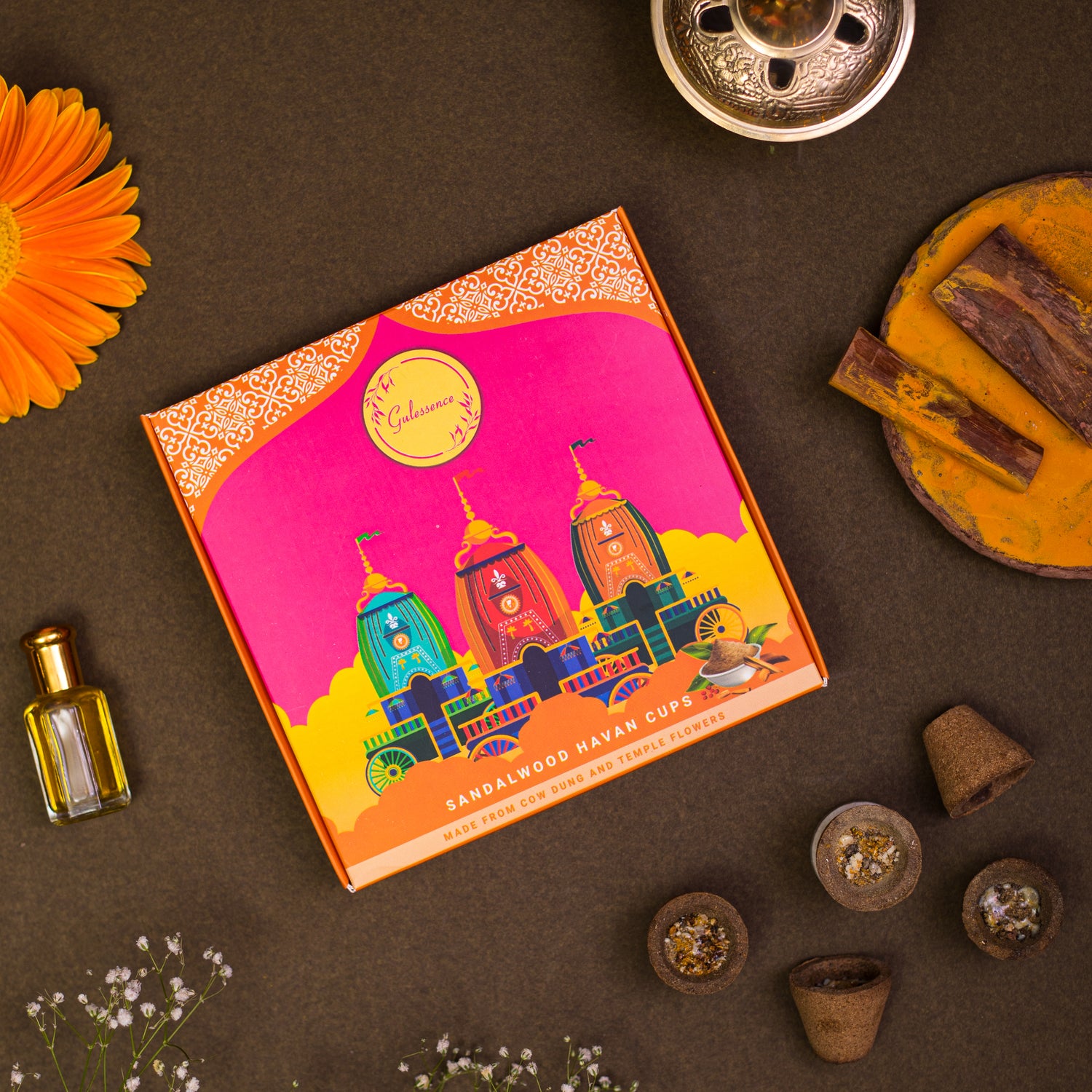 Sandalwood Havan Cups | Made from Cow dung & Temple Flower |Gulessence - Gulessence