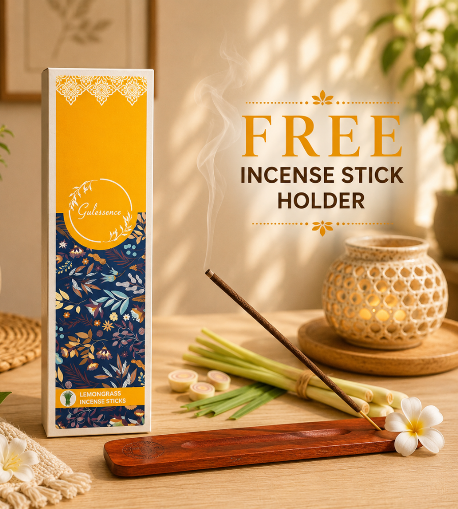 Lemongrass Incense Sticks With Free Incense Holder | Made from Temple Flowers | Gulessence - Gulessence